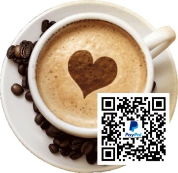 Kaffeetasse mit Herz im Milchschaum und PayPal-QR-Code